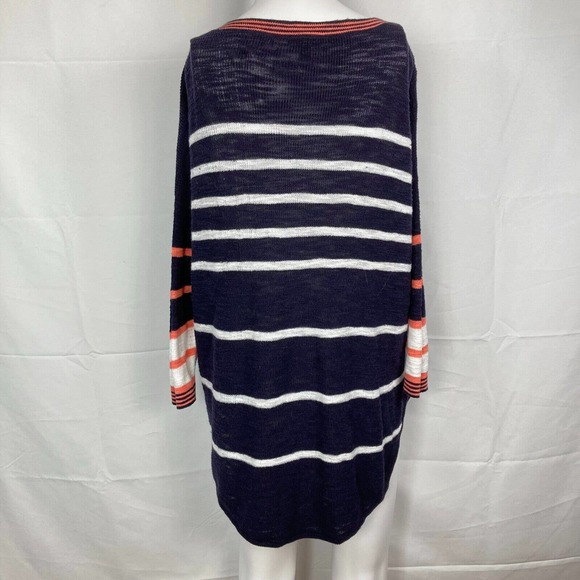 Express Sweater Womens Sz S Navy Blue White Striped Cotton Knit Tunic Pullover - Picture 4 of 9